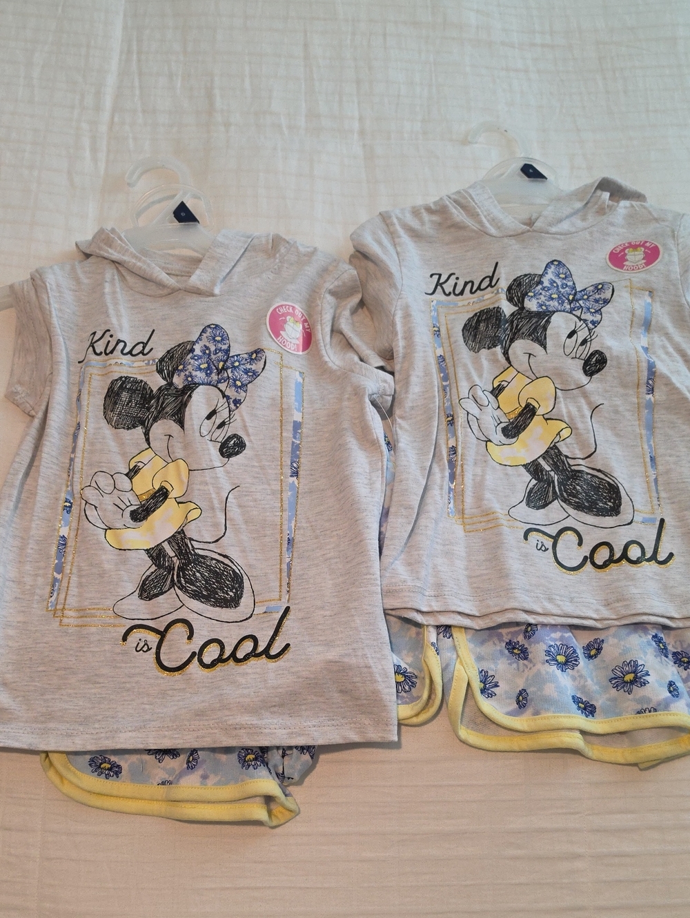 2 Complete Sets- Size 4 Disney Minnie Mouse 'Kind is Cool' Gray Hooded Girls Top